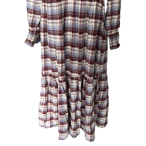 NWT Madewell Plaid Tiered Puff Sleeve Midi Dress in Dusk Peri Plaid - XXS XS - Picture 7 of 16